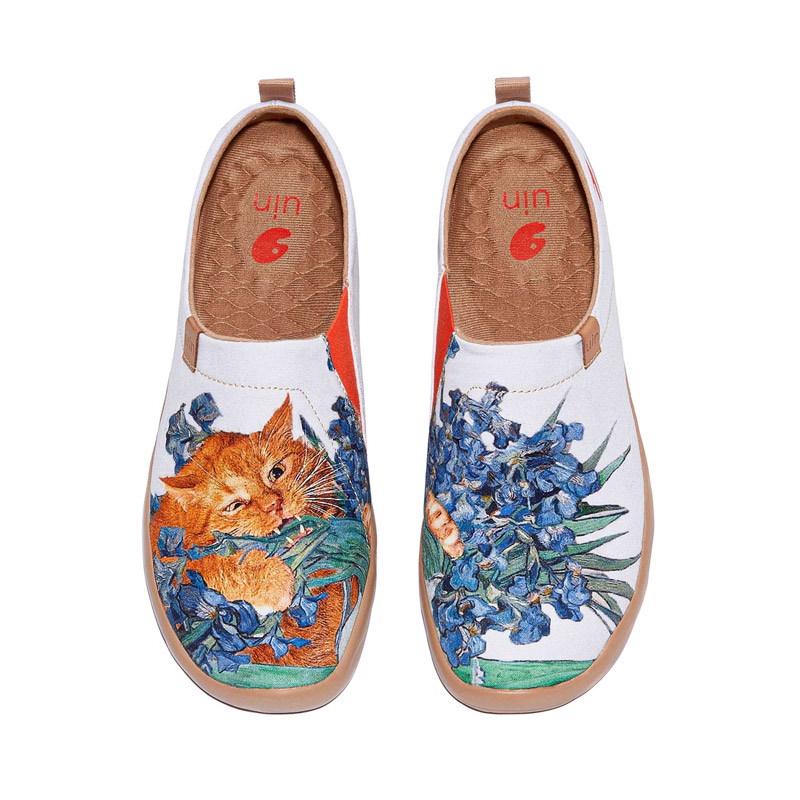 Fat Cat Art & UIN Fashion Shoes - Van Gogh's Irises and the Cat