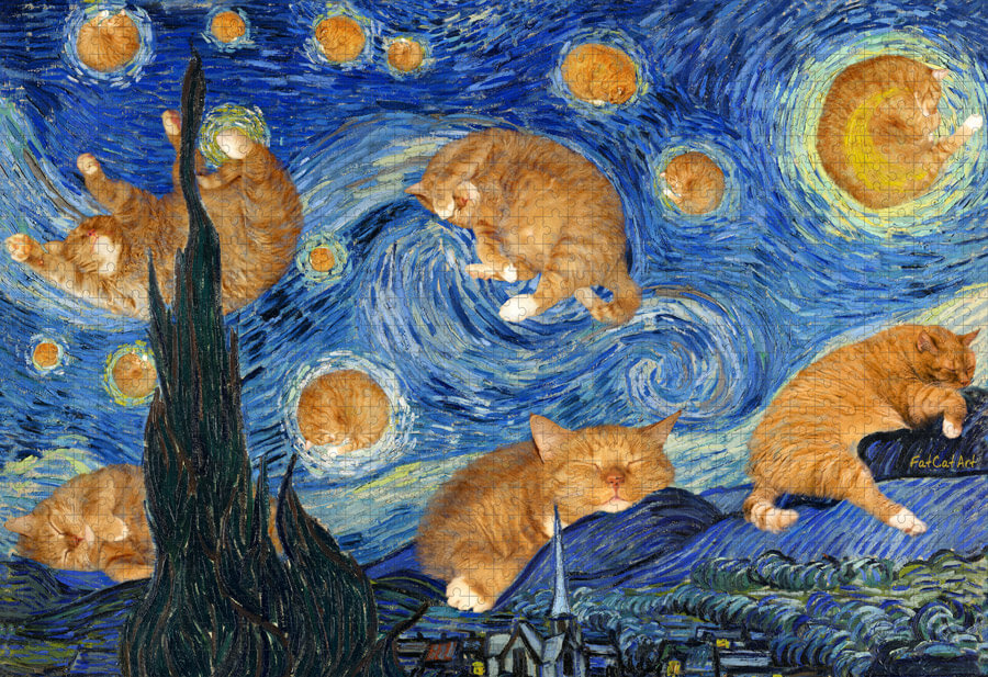 Vincent van Gogh. The Furry Starry Night. Jigsaw Puzzle - FatCatArt