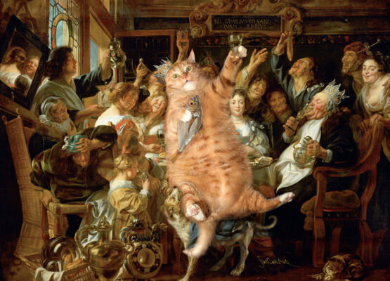 Jacob Jordaens, The Feast of Cats and Humans. The King drinks postcard