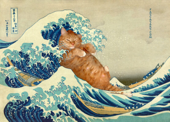 Katsushika Hokusai, Great Wave off Cat-nagawa postcard